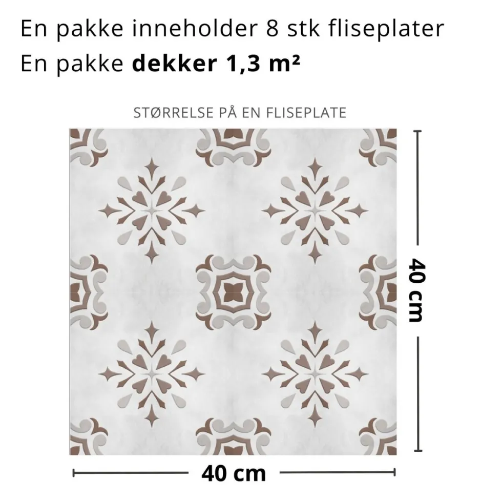 8-pk Amilia greige selvklebende fliser