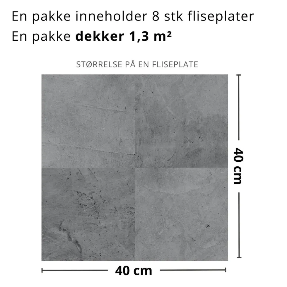 8-pk Amsterdam Grå selvklebende fliser