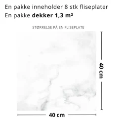 8-pk Athena hvit marmor selvklebende fliser