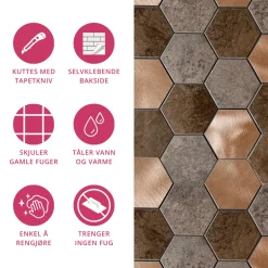 10-pk Bente hexagon selvklebende veggfliser