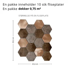 10-pk Bente hexagon selvklebende veggfliser