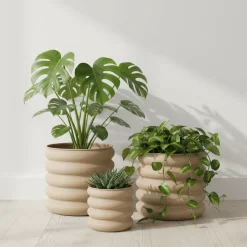 3-pk Blomsterpotte lys brun galvanisert jern sett