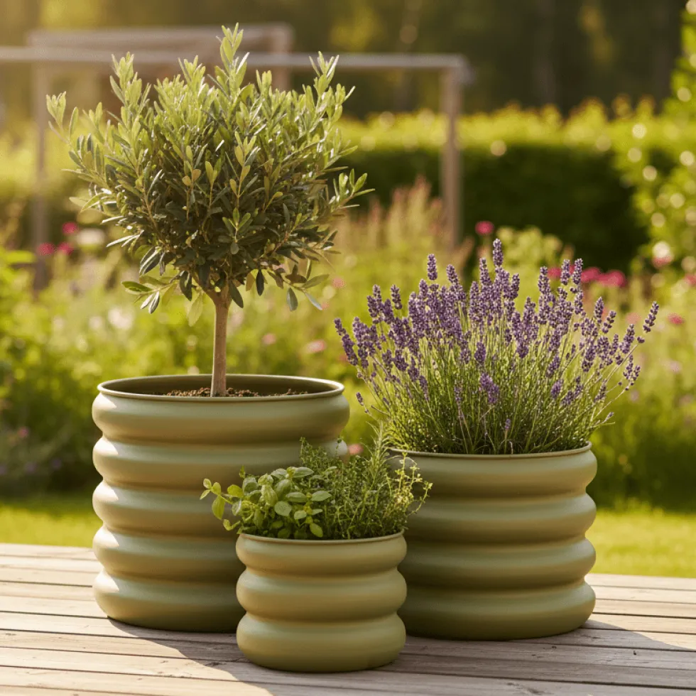 3-pk Blomsterpotte lys grønn galvanisert jern