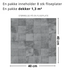 8-pk Bodø grå selvklebende fliser