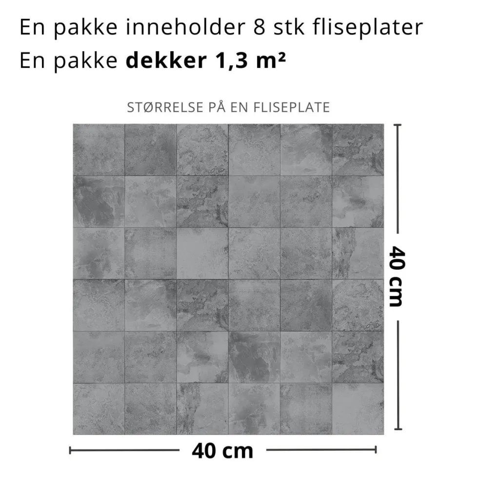8-pk Bodø grå selvklebende fliser