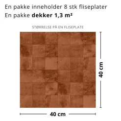 8-pk Bodø rust selvklebende fliser terrakotta betonglook 40 x 40 cm
