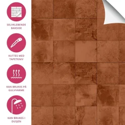 8-pk Bodø rust selvklebende fliser terrakotta betonglook 40 x 40 cm