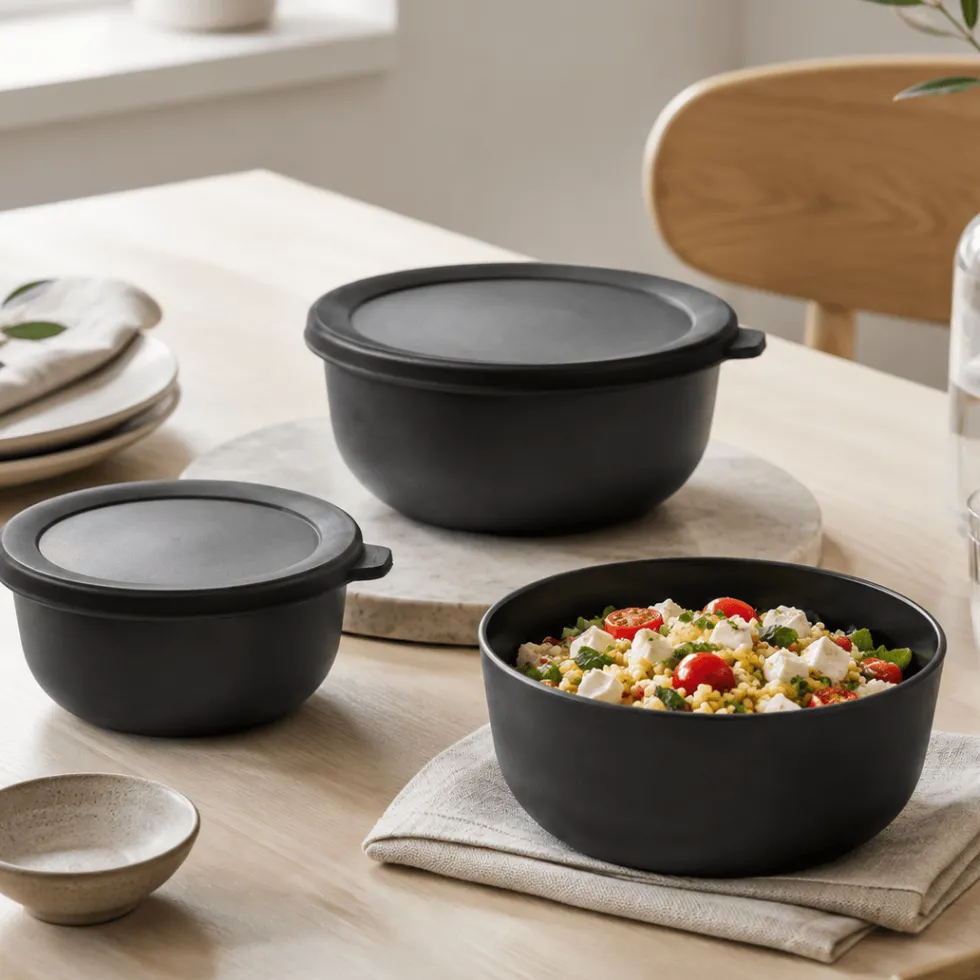 3-pk bollesett lav med lokk sort
