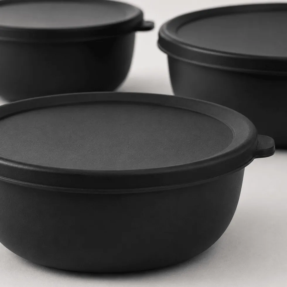 3-pk bollesett lav med lokk sort