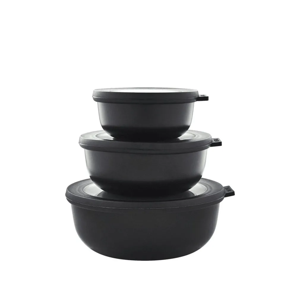3-pk bollesett lav med lokk sort