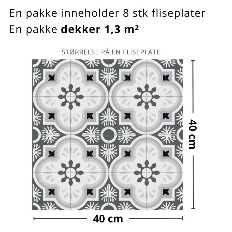 8-pk Copenhagen selvklebende fliser 40 x 40 cm