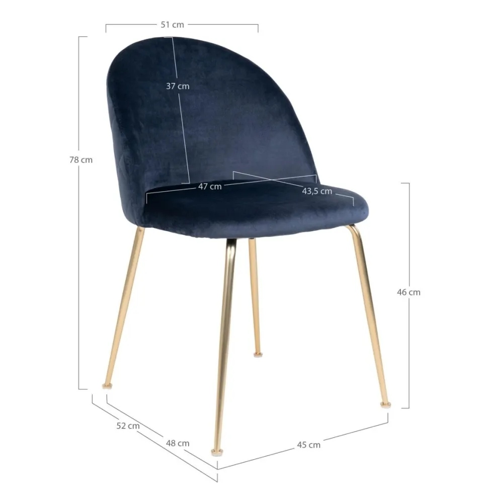 2-pk Geneve velvet spisestol blå