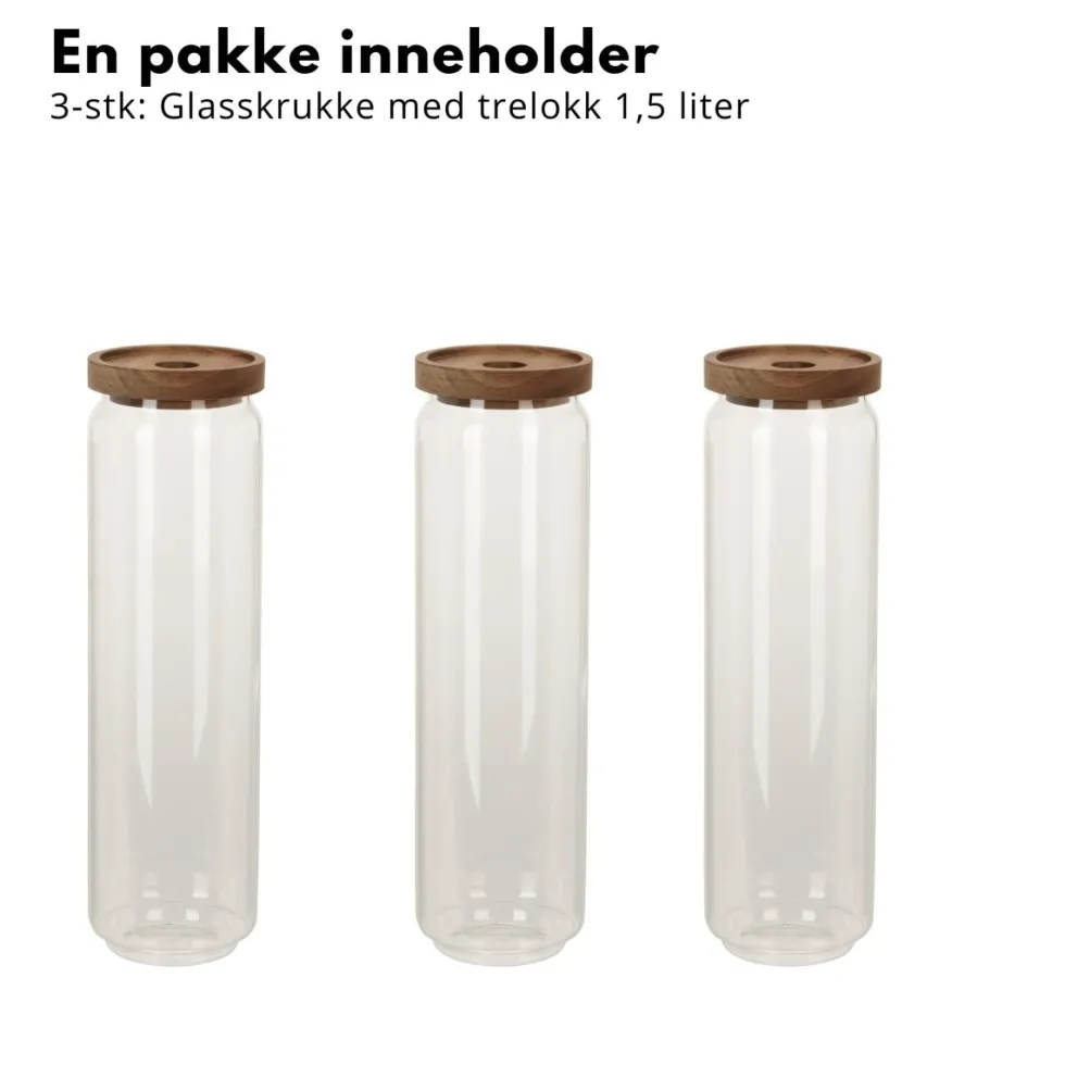 3-pk glasskrukke akasie 1,5 liter