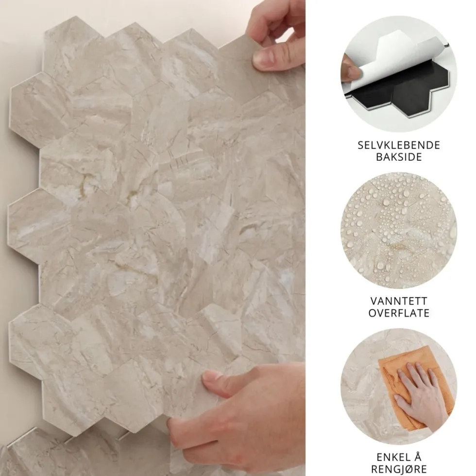10-pk Grace hexagon selvklebende veggfliser
