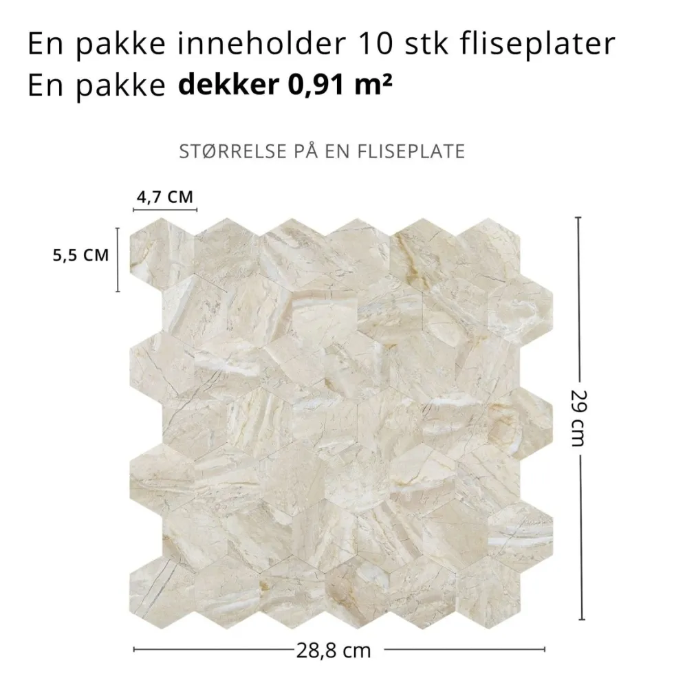 10-pk Grace hexagon selvklebende veggfliser