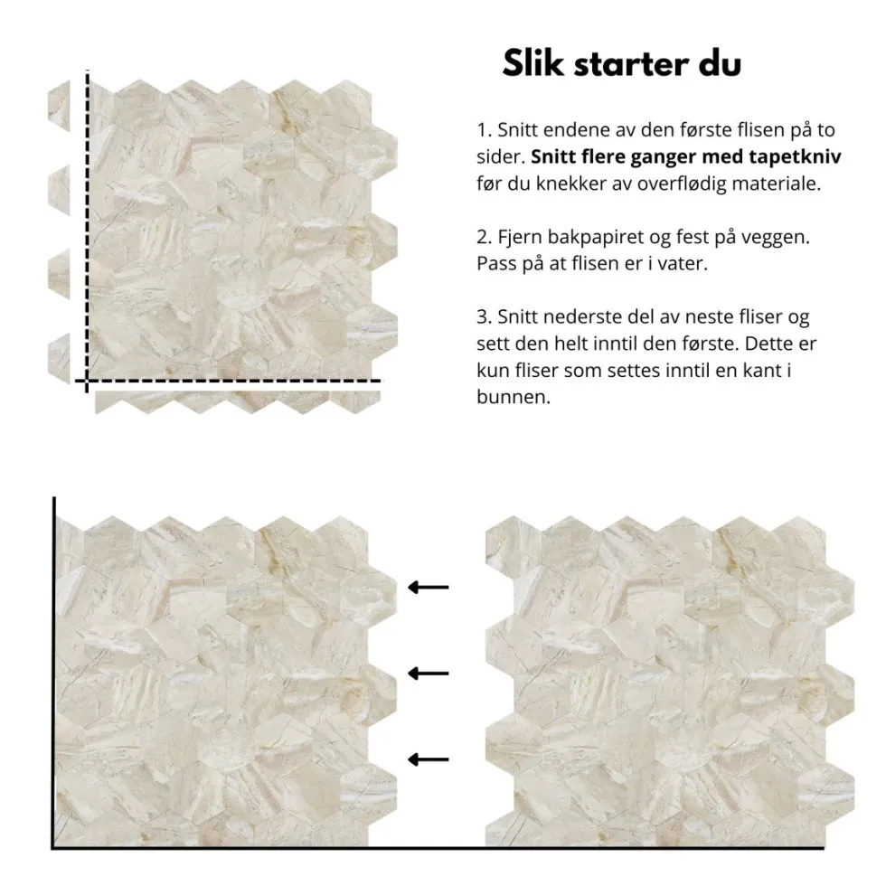 10-pk Grace hexagon selvklebende veggfliser