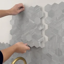 10-pk Hexagon lysegrå betong selvklebende veggfliser