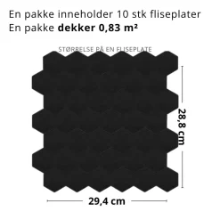 10-pk Hexagon sort matt selvklebende veggfliser