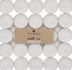 50-pk Hvite telys uten duft