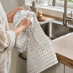 3-pk Kjøkkenhåndkle Nordic Sense hvit med blå ruter 80 x 50 cm