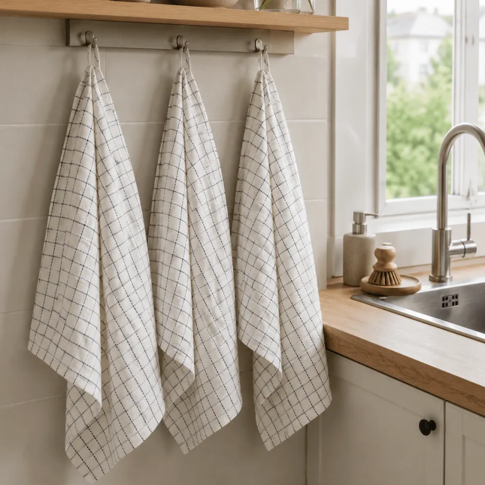 3-pk Kjøkkenhåndkle Nordic Sense hvit med blå ruter 80 x 50 cm