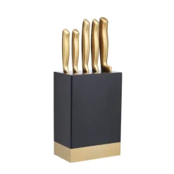5-pk Knivsett med kniver og knivblokk i sort og messing