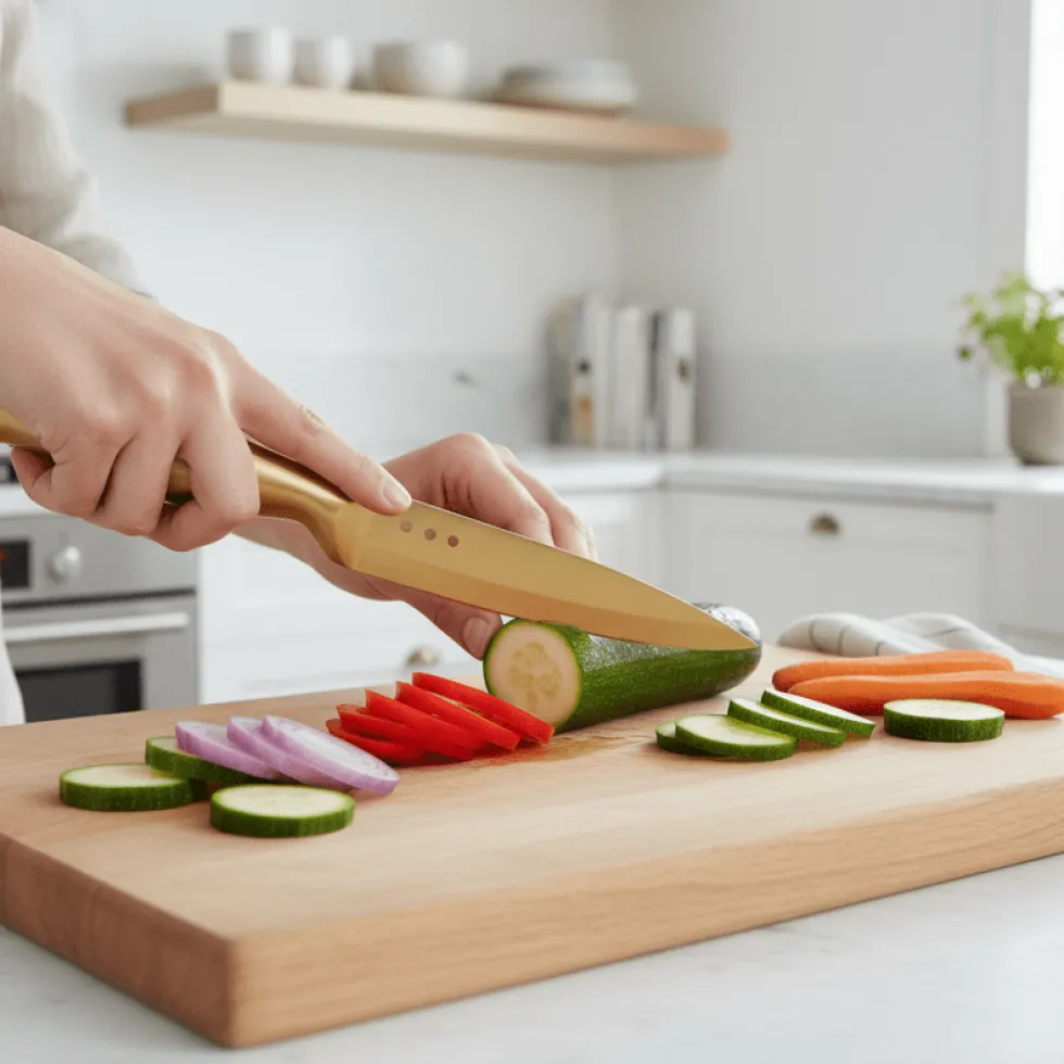5-pk Knivsett med kniver og knivblokk i sort og messing