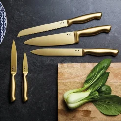 5-pk Knivsett med kniver og knivblokk i sort og messing