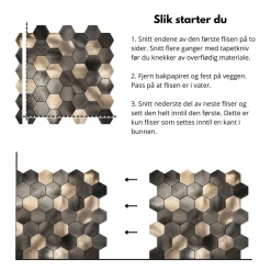 10-pk Latte hexagon selvklebende veggfliser
