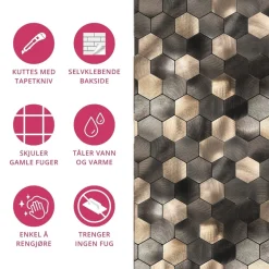 10-pk Latte hexagon selvklebende veggfliser