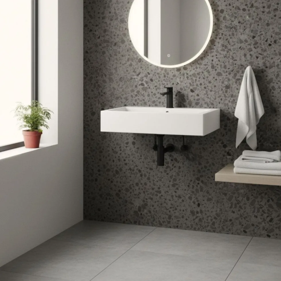 8-pk Lisboa Terrazzo mørkegrå selvklebende fliser