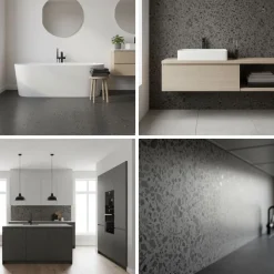 8-pk Lisboa Terrazzo mørkegrå selvklebende fliser