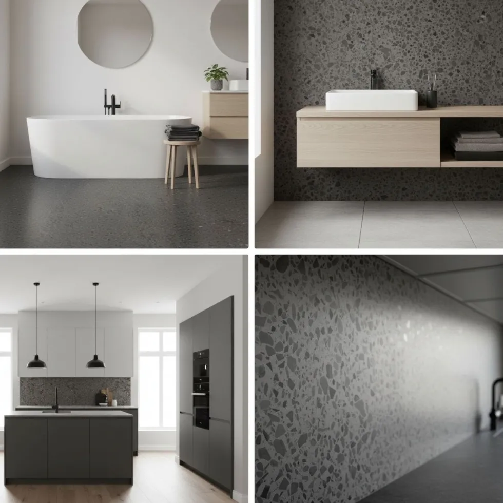 8-pk Lisboa Terrazzo mørkegrå selvklebende fliser