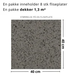 8-pk Lisboa Terrazzo mørkegrå selvklebende fliser