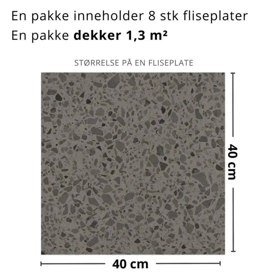 8-pk Lisboa Terrazzo mørkegrå selvklebende fliser