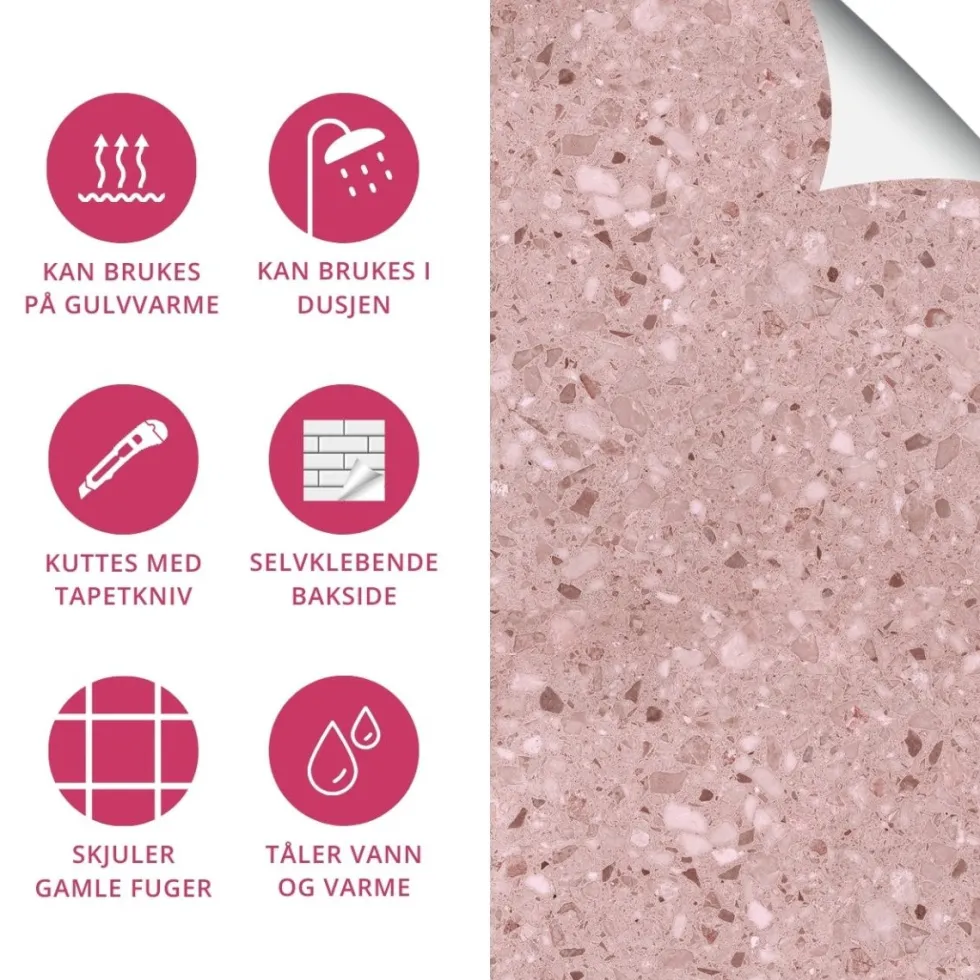 8-pk Lisboa Terrazzo rose selvklebende fliser