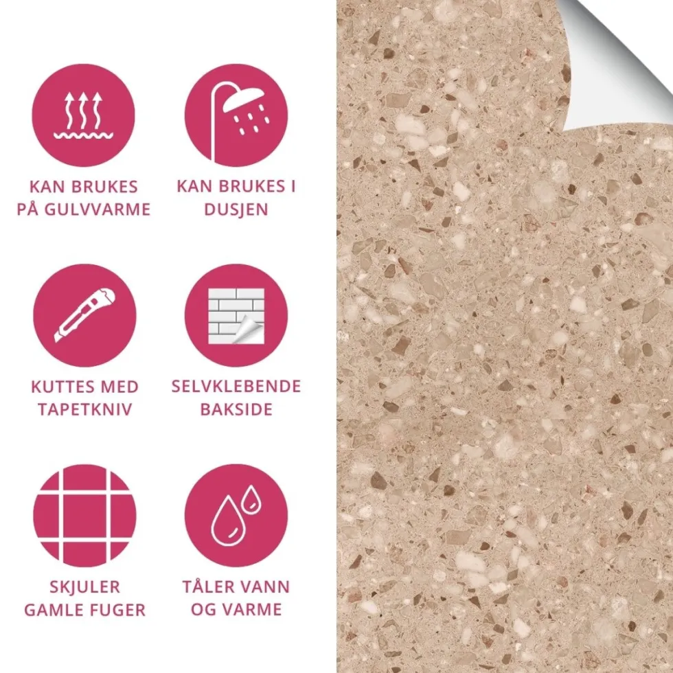 8-pk Lisboa Terrazzo sand selvklebende fliser