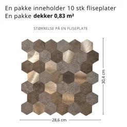 10-pk Mocca hexagon selvklebende veggfliser
