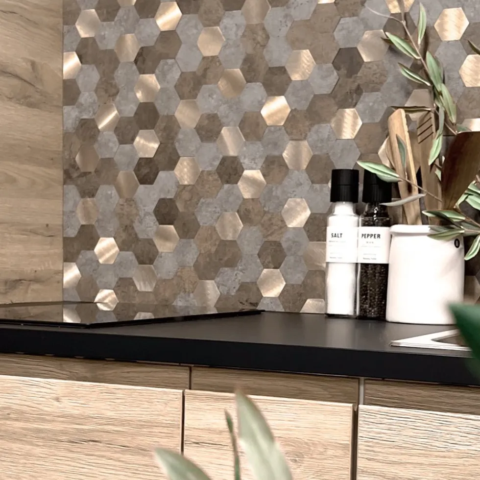 10-pk Mocca hexagon selvklebende veggfliser