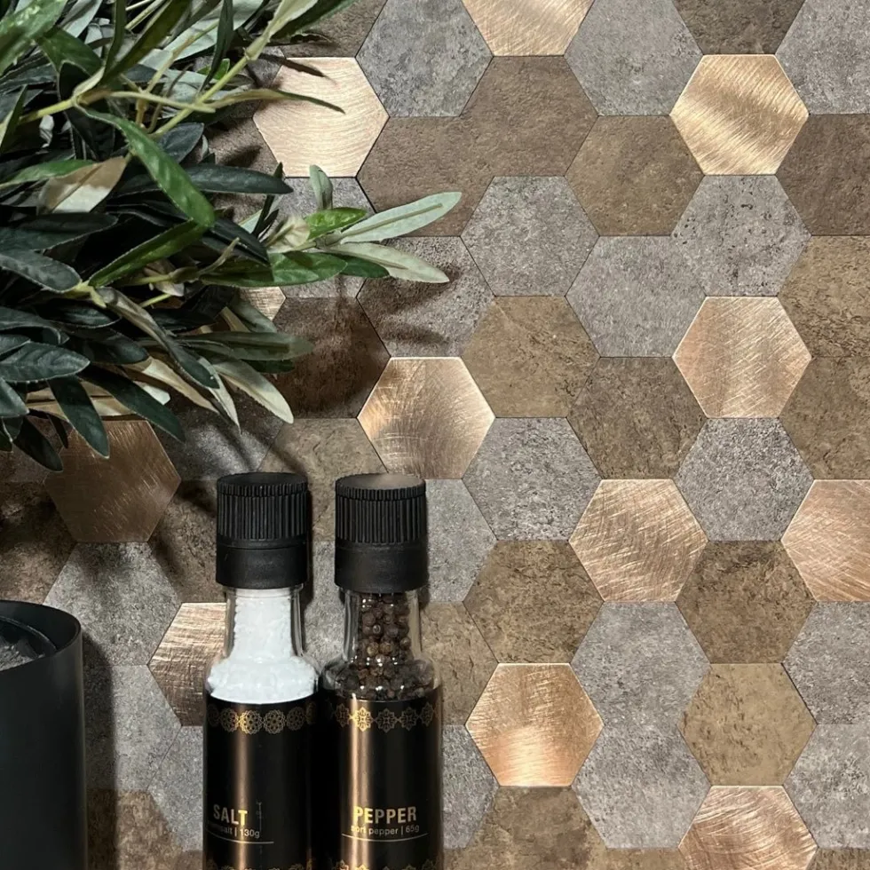 10-pk Mocca hexagon selvklebende veggfliser