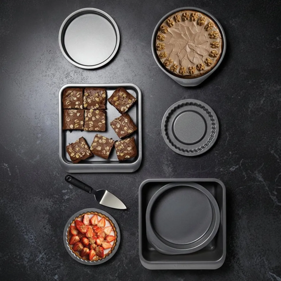 7-pk nonstick bake- og stekesett, stabelbar