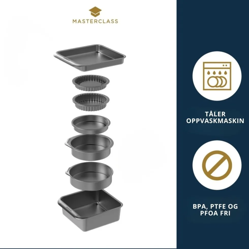 7-pk nonstick bake- og stekesett, stabelbar