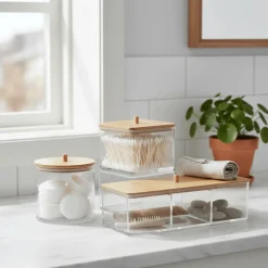 3-pk oppbevaringsbokser akryl med bambuslokk