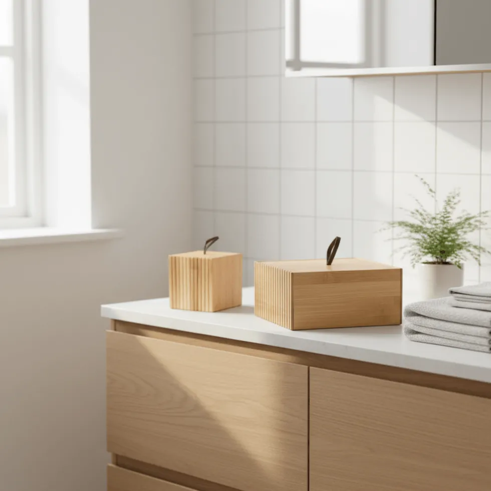 2-pk oppbevaringsbokser bambus