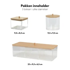 3-pk oppbevaringsboks med bambuslokk