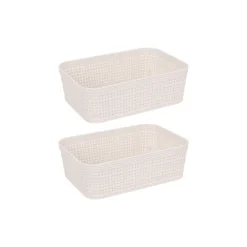 2-pk Oppbevaringskurv sandfarget 19 x 13,5 x 6 cm