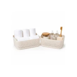 2-pk Oppbevaringskurv sandfarget 19 x 13,5 x 6 cm