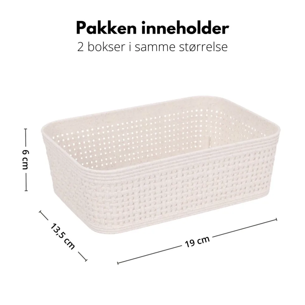 2-pk Oppbevaringskurv sandfarget 19 x 13,5 x 6 cm