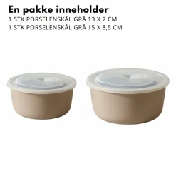 2-pk Porselenskål med lokk og ventil beige