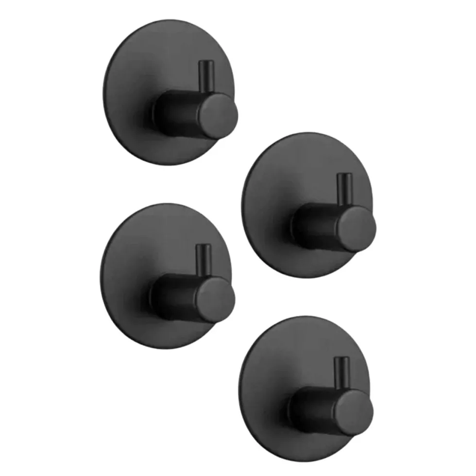 4-pk Selvklebende knagg, sort matt